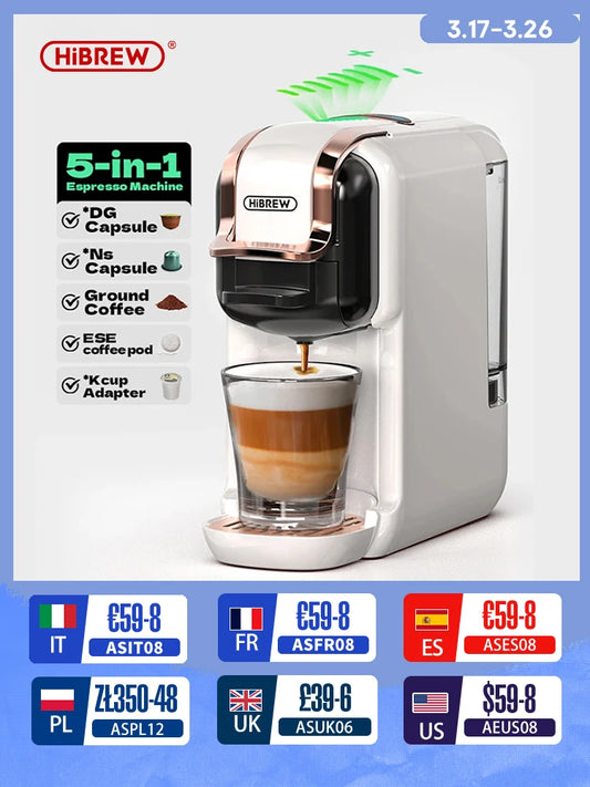 HiBREW Multiple Capsule Coffee Machine, 
Hot/Cold Dolce Gusto Milk Nespresso Capsule ESE Pod Ground Coffee Cafeteria 20Bar 5 in 1