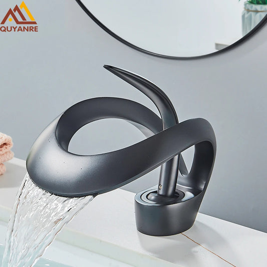 Solid Brass Waterfall Basin Faucet Single Handle Hot Cold Water