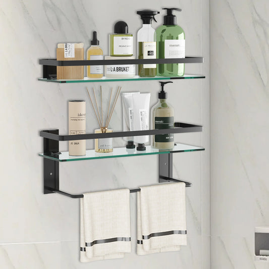 Glass Bathroom Shelf with Towel Bar 15.7in 
Bathroom Wall Shelves Rustproof Metal Bathroom Wall Organizer