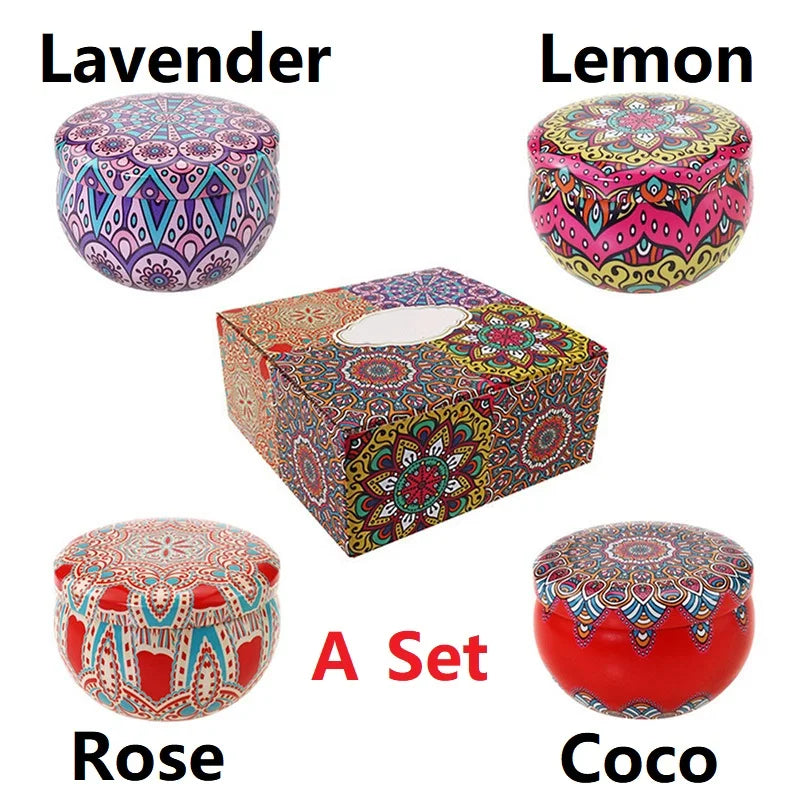 1/4PCS Vintage Scented Candles Soy Wax Candle Jars Flower Fragrance Scent