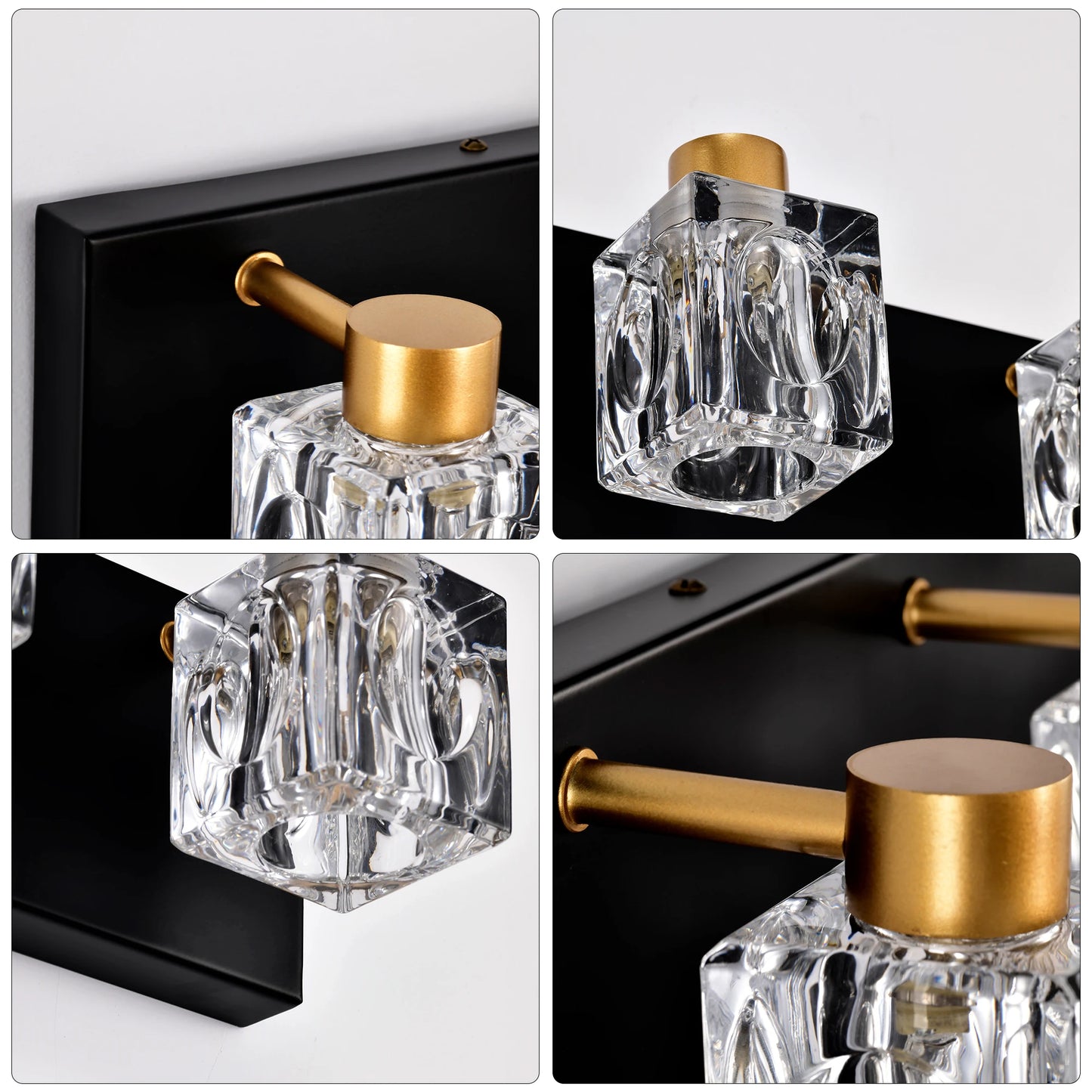4-Light Matte Black + Gold Bathroom Light Fixtures, Modern Vanity Lights