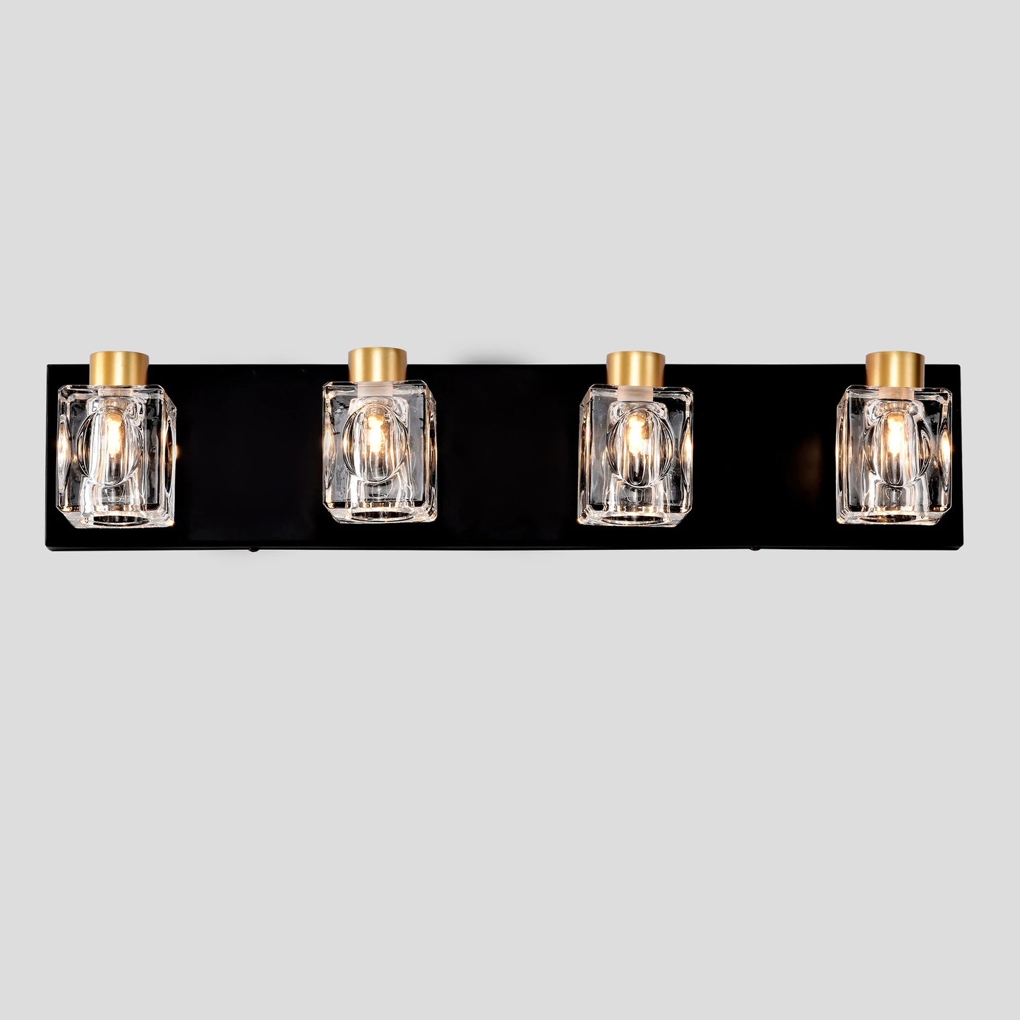 4-Light Matte Black + Gold Bathroom Light Fixtures, Modern Vanity Lights