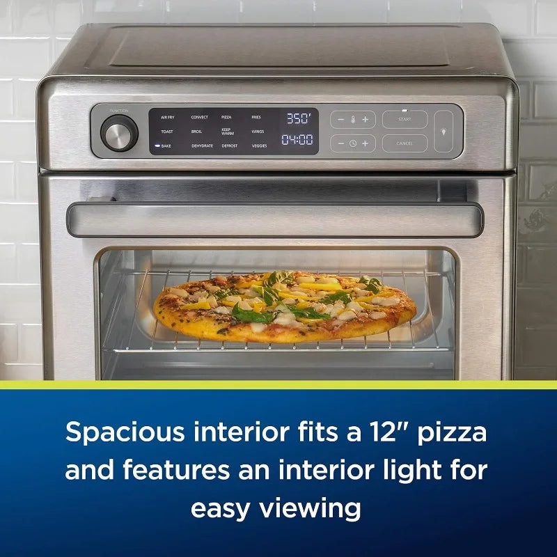 Digital Air Fryer with RapidCrisp, Stainless Steel, 12-Function Countertop Oven with Convection,Silver