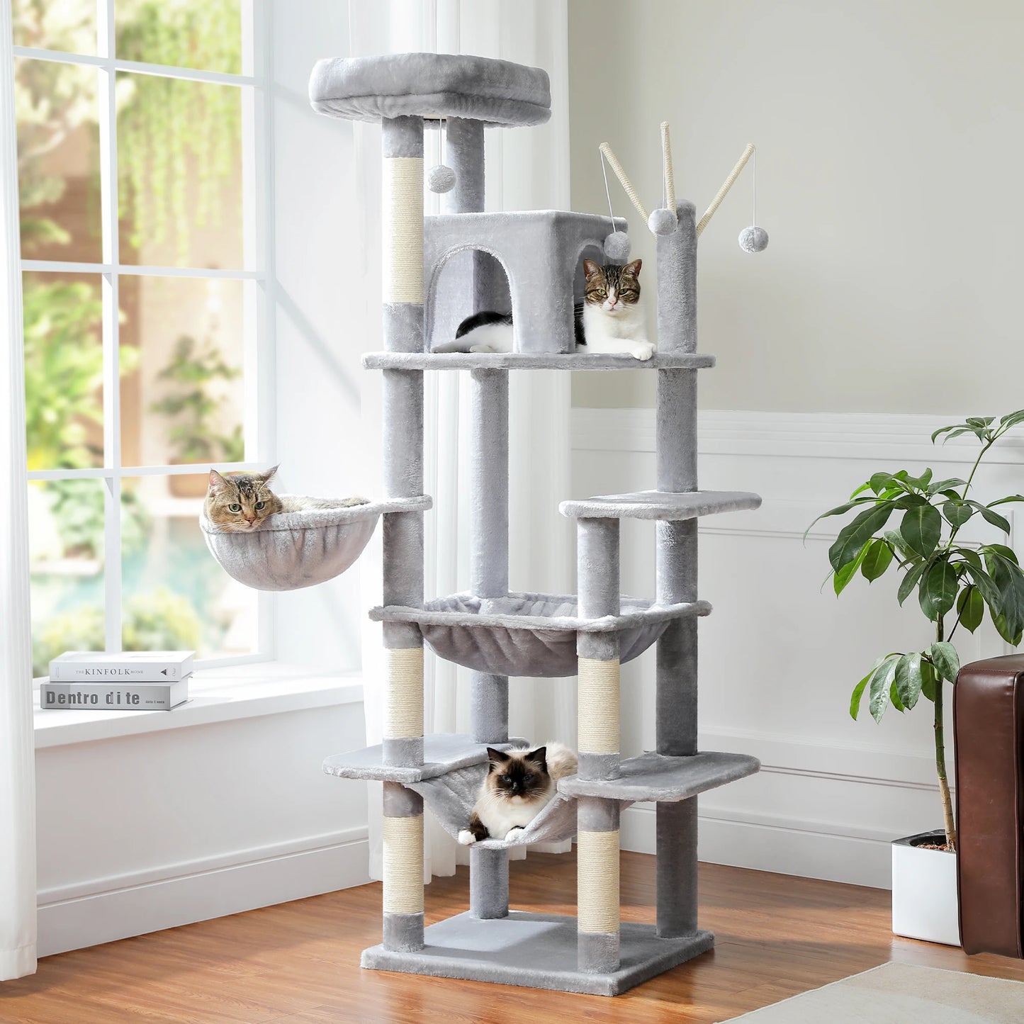 Large Multi-Level Cat Tree Tower with Scratching Posts, 
cozy Hammock, Condo House, Tall Cat Scratcher for Indoor, Pet Toys