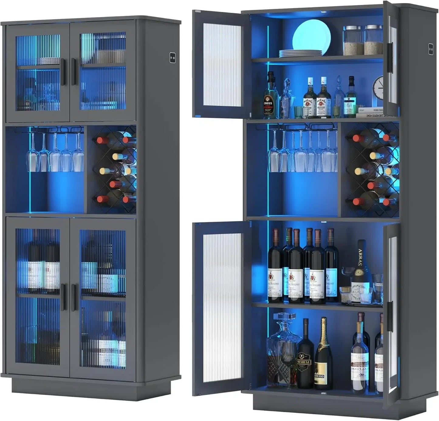 LED Wine Bar Cabinets with Removable Wine Rack, 
Cabinets for Liquor with Light Motion Sensor