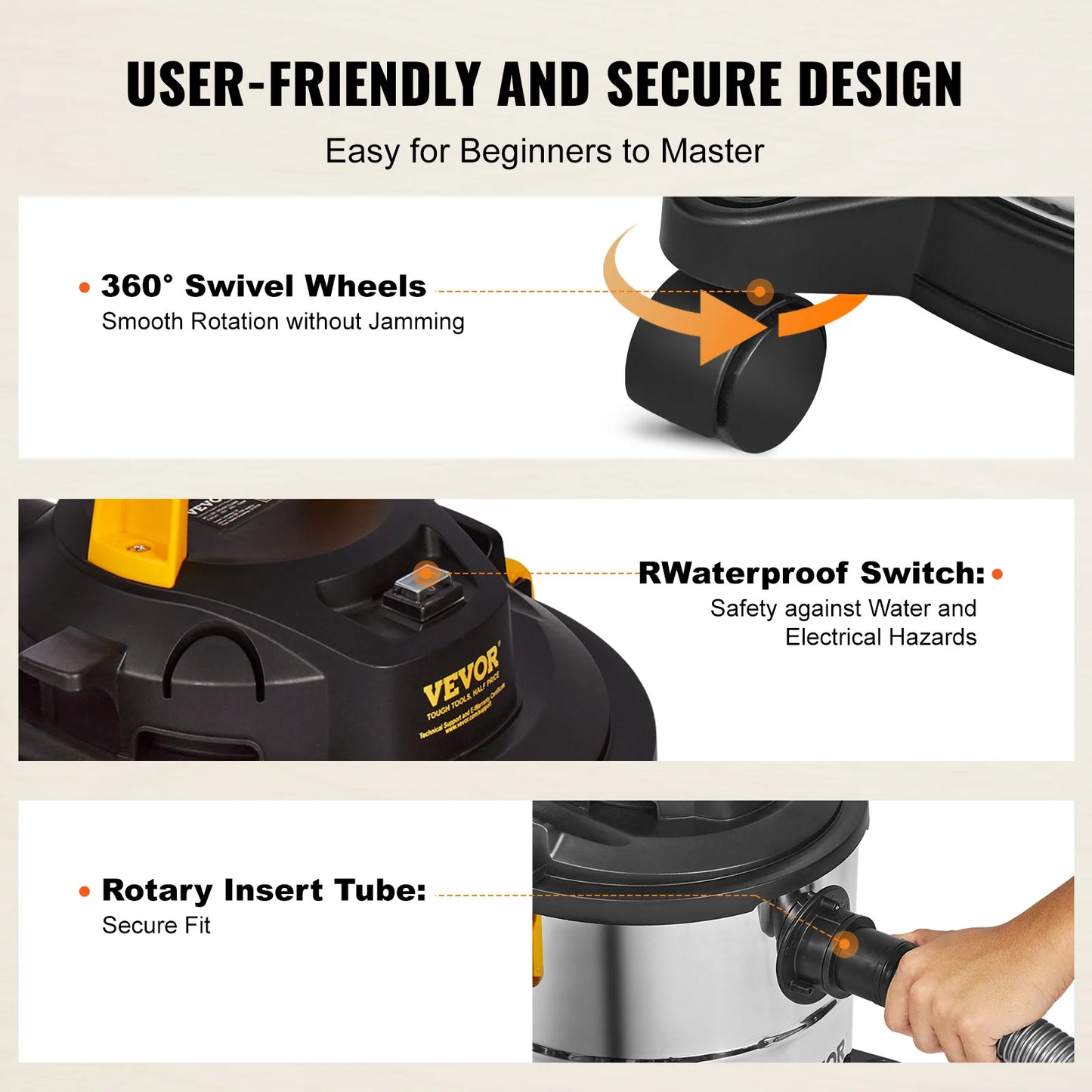 VEVOR Stainless Steel Wet Dry Shop Vacuum Wet  Dry Vac Powerful Suction