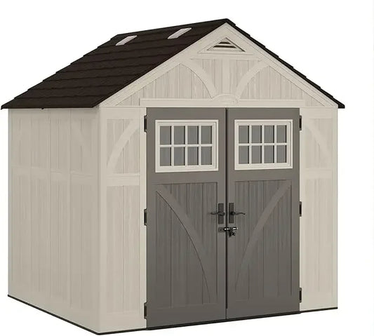 Heavy-Duty Resin Storage Shed with Reinforced Floor, 
Skylights for Natural Light, Lockable Double Doors, Cream