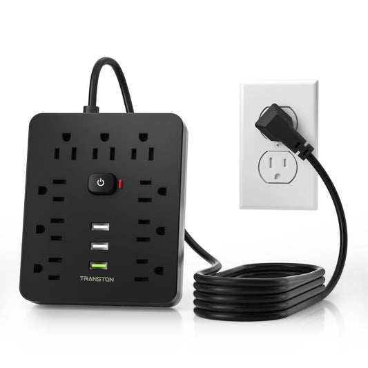 Power Outlet with Surge Protector, 9 sockets 3 USB Ports, 
5ft Extension Cord, Quick Charge, For Home and Office,Black