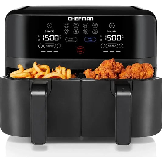 6 Quart Dual Basket Air Fryer - Digital Touchscreen, Smart Sync Finish, Hi-Fry, Auto Shutoff, 2 Independent 3QT Nonstick