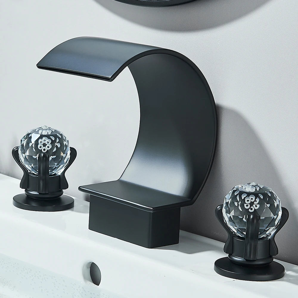 Gold Waterfall Bathroom Faucet Crane Crystal Handle