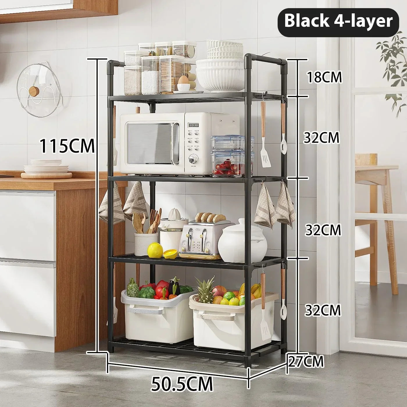 Floor Standing Storage Rack Kitchen Bathroom Microwave Rack Multi Functional