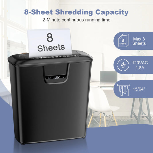 Manual Reversal 8-Sheet Strip Cut Shredder for Home Use, 
CD/Credit Card Shredder Machine with 3.4 Gallons