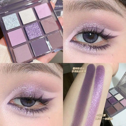 9 Color Pearlescent Purple Eyeshadow Palette Powder Purple