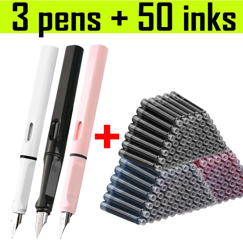 53Pcs Fountain Pen Replaceable Ink Set Black/Blue/Red ink 0.3 Writing Supplies