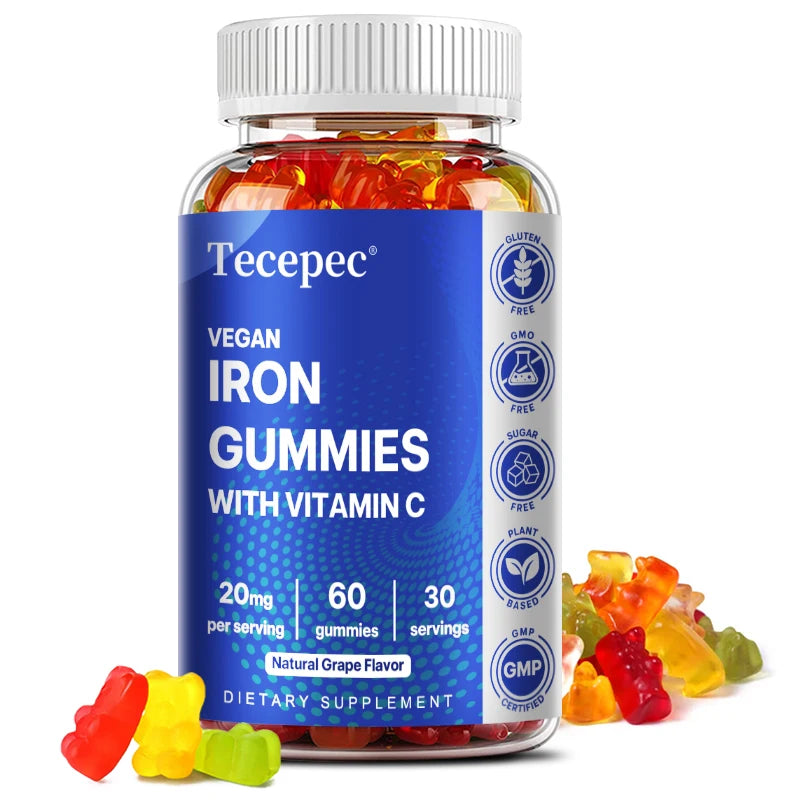Vegetarian Vitamin C + Iron Gummies, Iron Supplement for Red Blood Cell Energy Levels, , Circulation Support