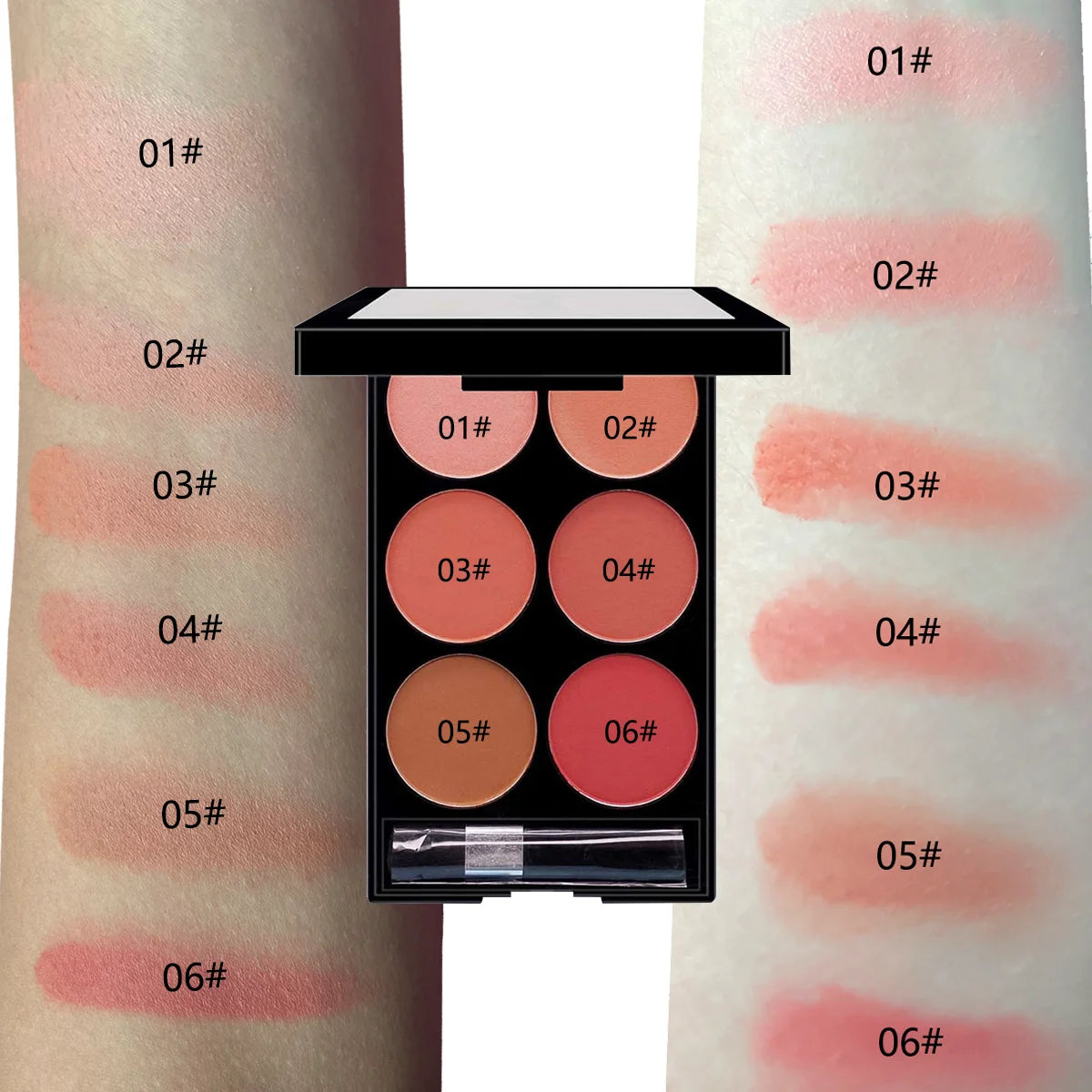 6-color blush and contouring all-in-one palette
pearlescent matte powder makeup palette