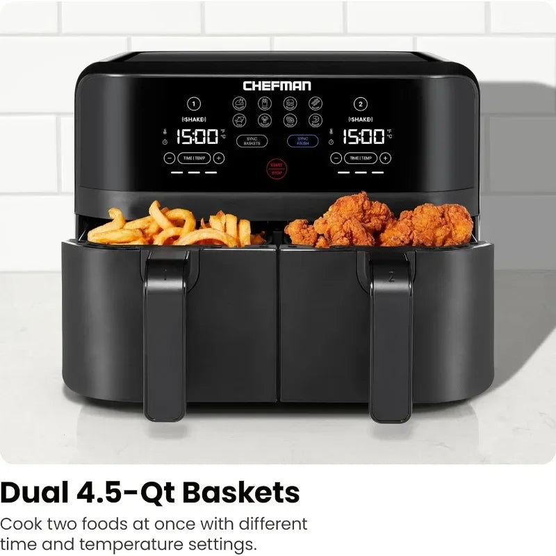 6 Quart Dual Basket Air Fryer - Digital Touchscreen, Smart Sync Finish, Hi-Fry, Auto Shutoff, 2 Independent 3QT Nonstick