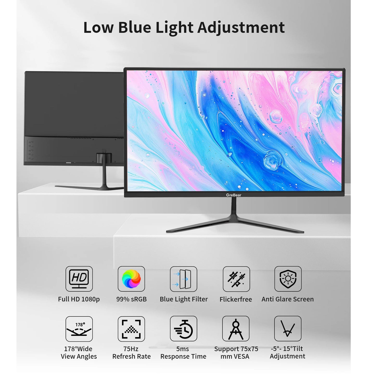 IPS Computer Monitor 24 Inch, FHD 1080p PC Monitor ,Ultra Slim, LED Low Blue Light An