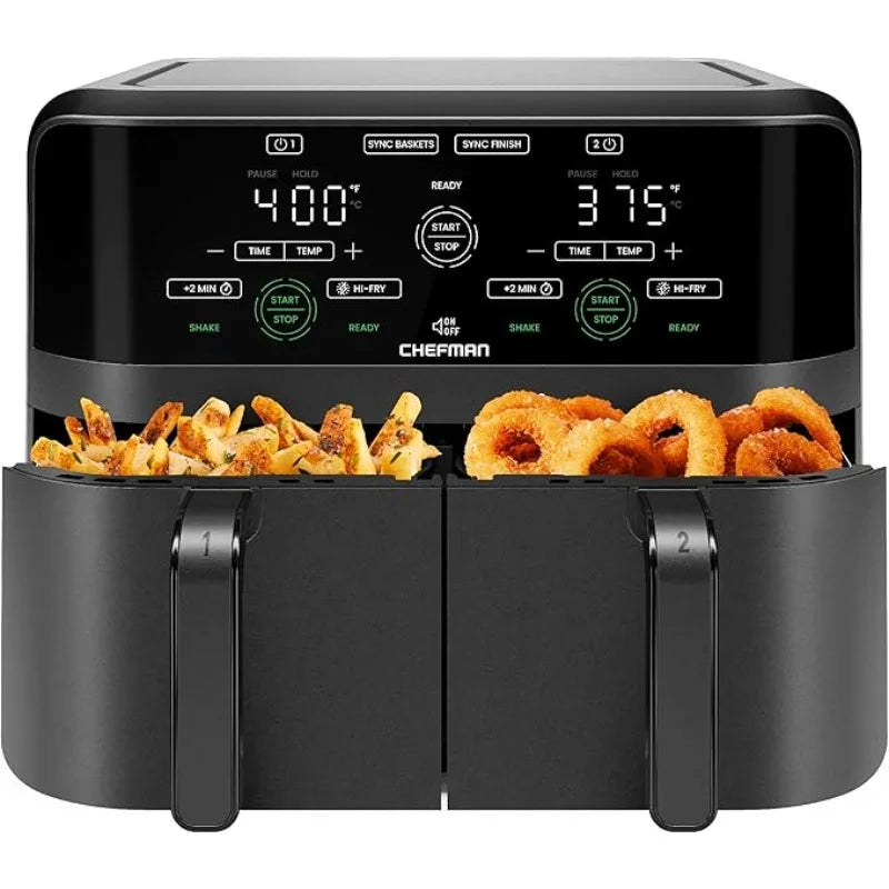 6 Quart Dual Basket Air Fryer - Digital Touchscreen, Smart Sync Finish, Hi-Fry, Auto Shutoff, 2 Independent 3QT Nonstick